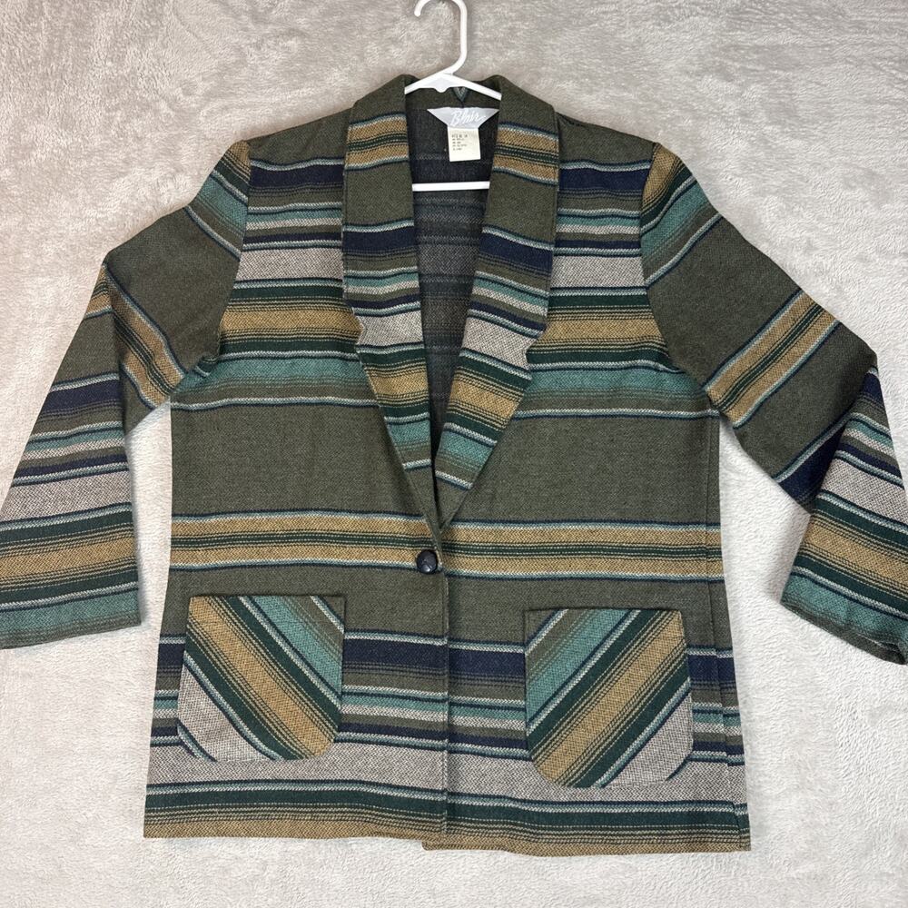 Blair Vintage Wool striped Blazer Southwest Women’s blanket aztec pockets M boxy